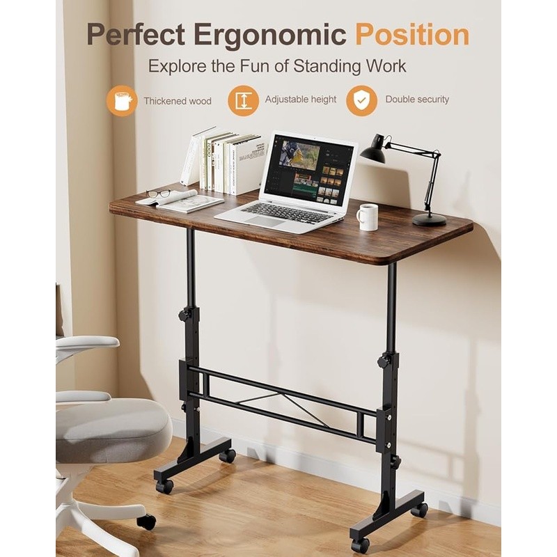 Adjustable Height Mobile Standing Desk W/ Wheels Compact Ergonomic Rolling Desk