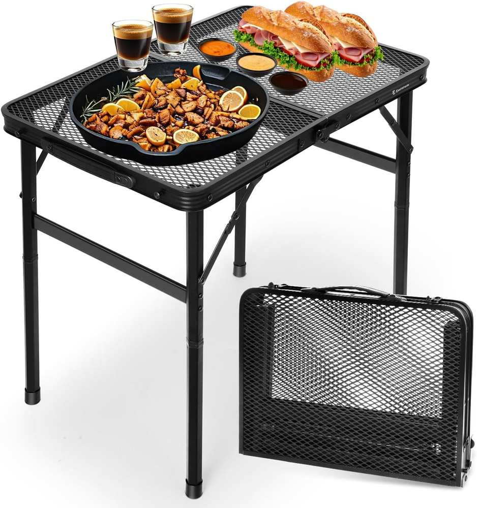 2Ft Small Folding Table with Carry Handle, Camping Table Adjustable Height 10.6–
