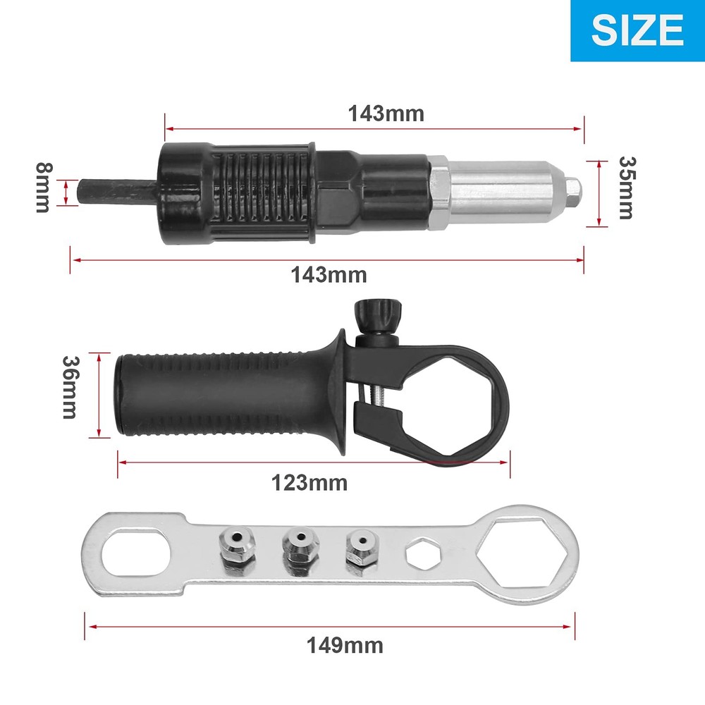 Vkinman Pop Rivet Gun Tool Drill Attachment Power normal, Black