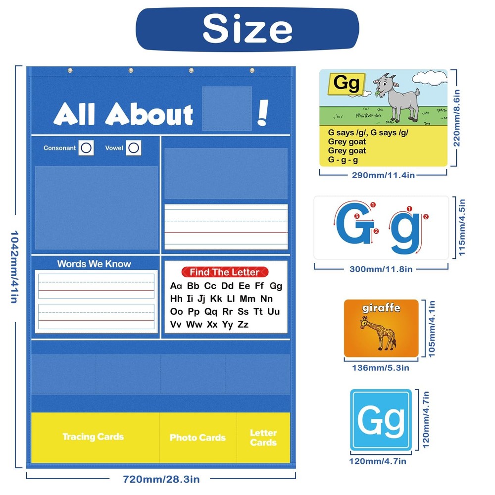Torlam Alphabet Learning Pocket Chart Wall ABC Flash Medium