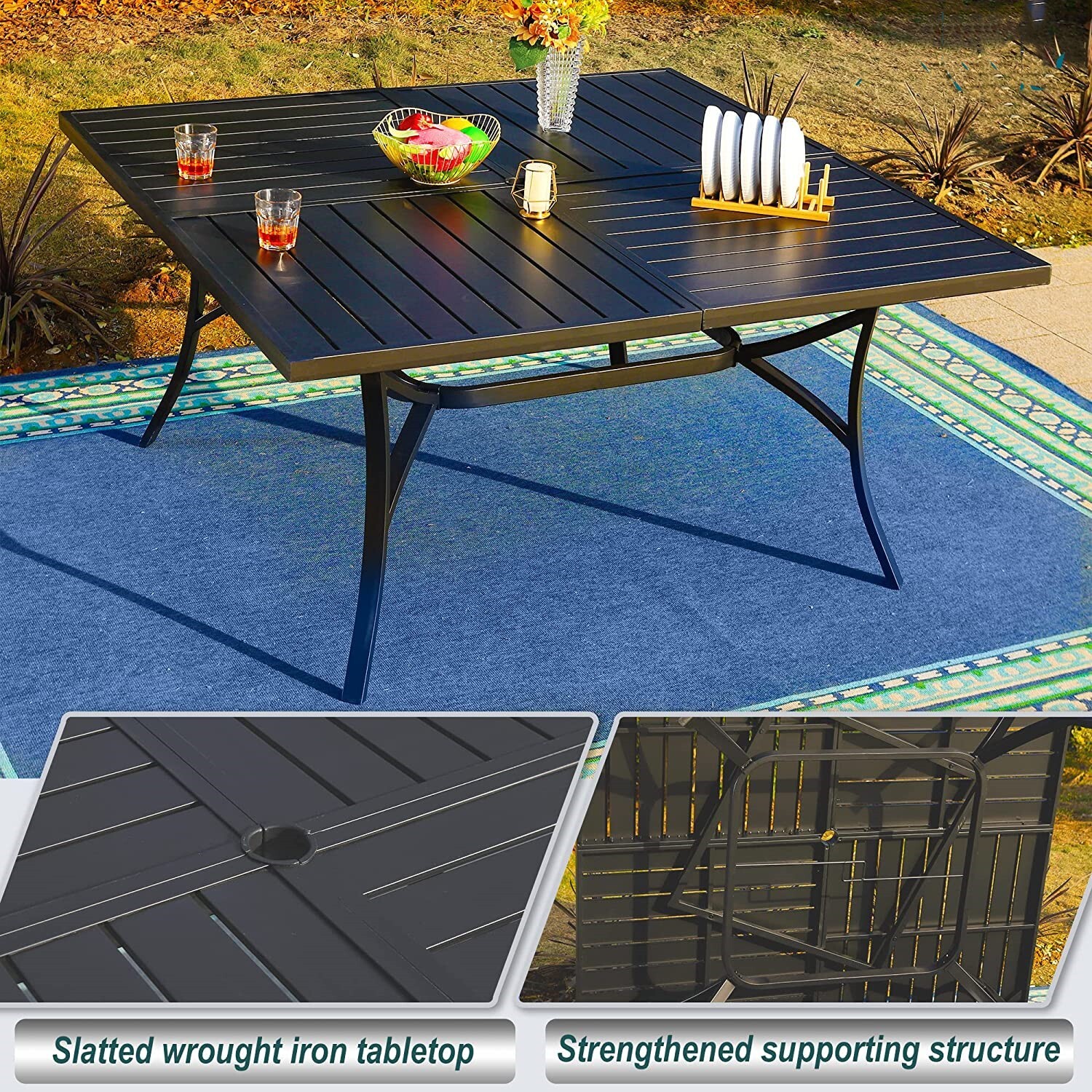 PHI VILLA Outdoor Dining Table Patio Table 60''x60'' Square Table for 8 Person