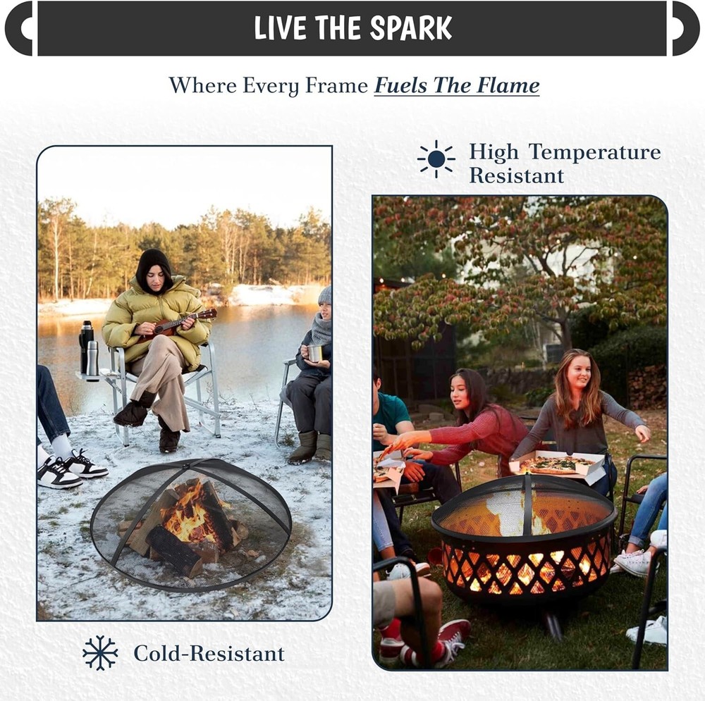 FEBTECH 36" Round Fire Pit Spark Screen Lid with Hook for Outdoor Fire Pits