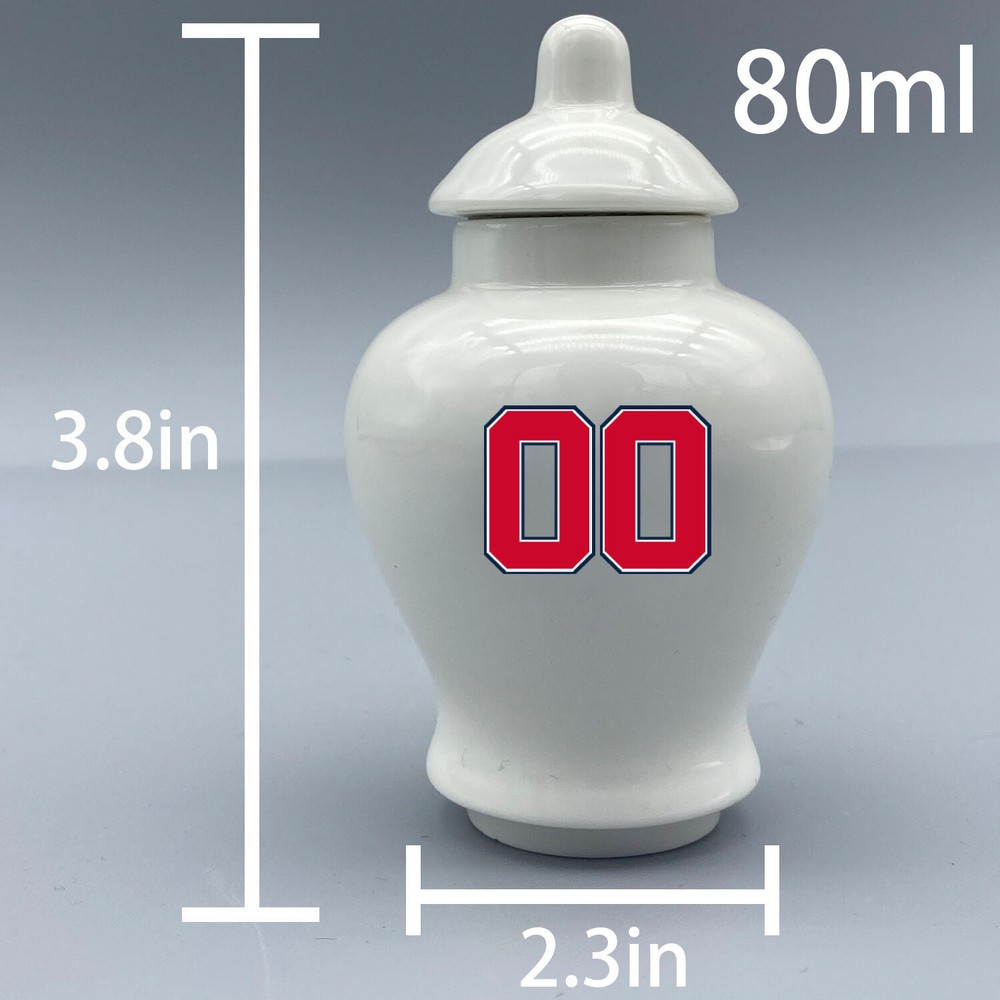Ceramic Mini Urn for Boston Red Sox Baseball Theme, Custom Text & Number