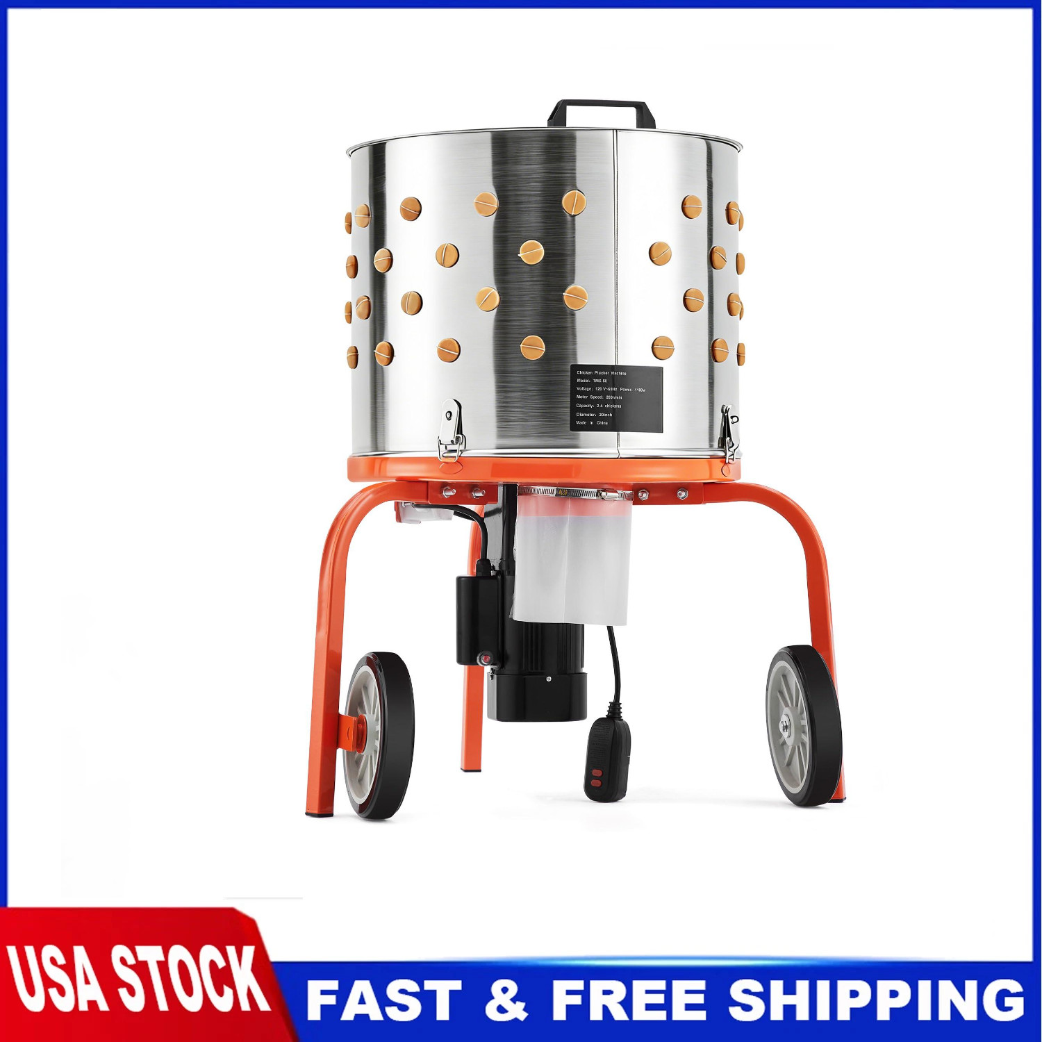 20" Chicken Plucker Machine Poultry Plucker SS Drum, 3500RPM Motor ,108 Fingers