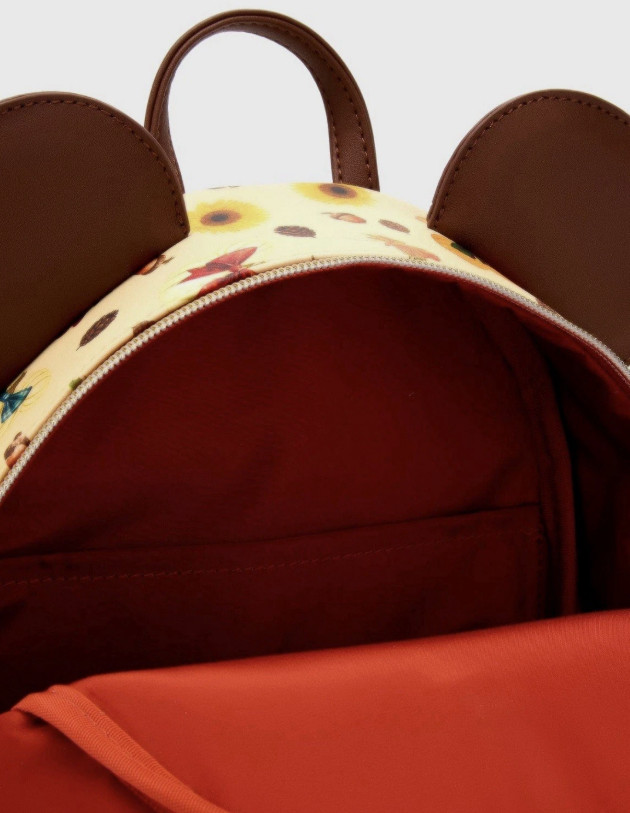 Loungefly Mini Backpack: Minnie Mouse Disney PUMPKIN FALL AOP Burgundy Bow Brown