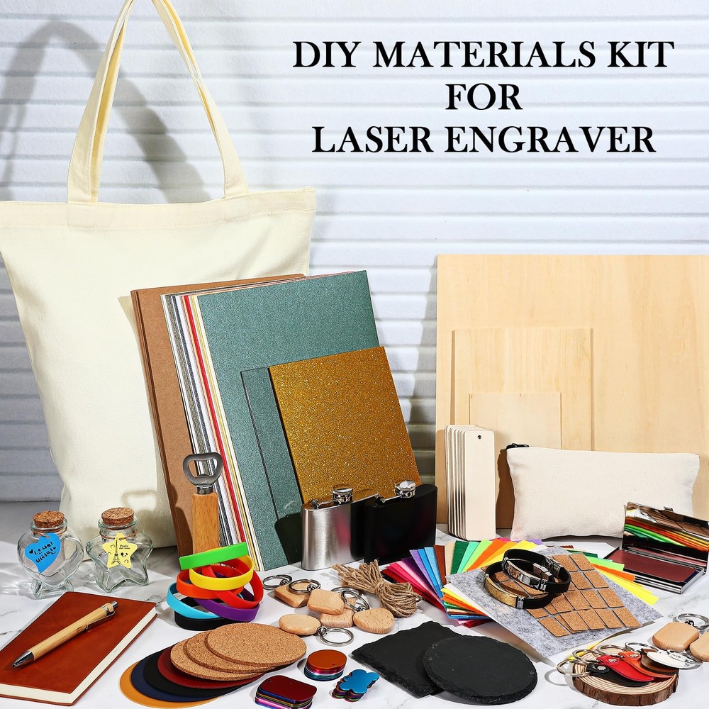Dunzoom 257 Pcs Laser Material Kit Engraving Materials Including...