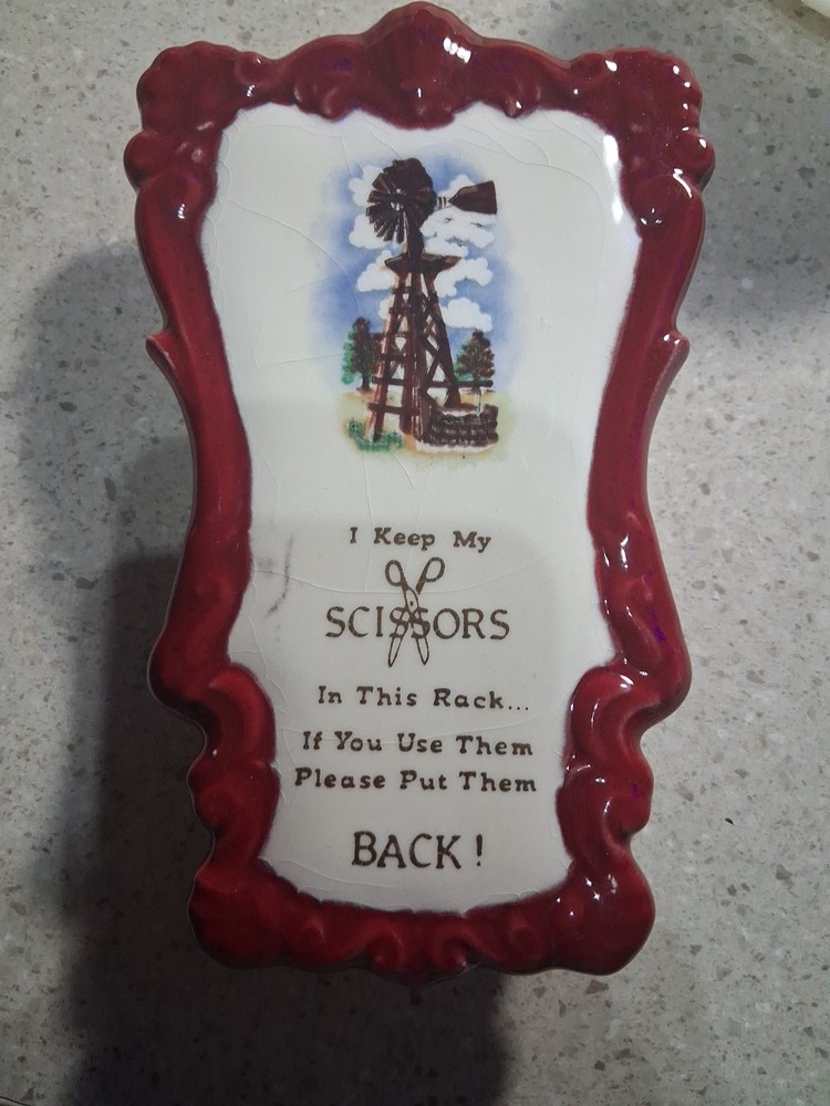 Vintage Wall Pocket Scissors Keeper Holder Ceramic