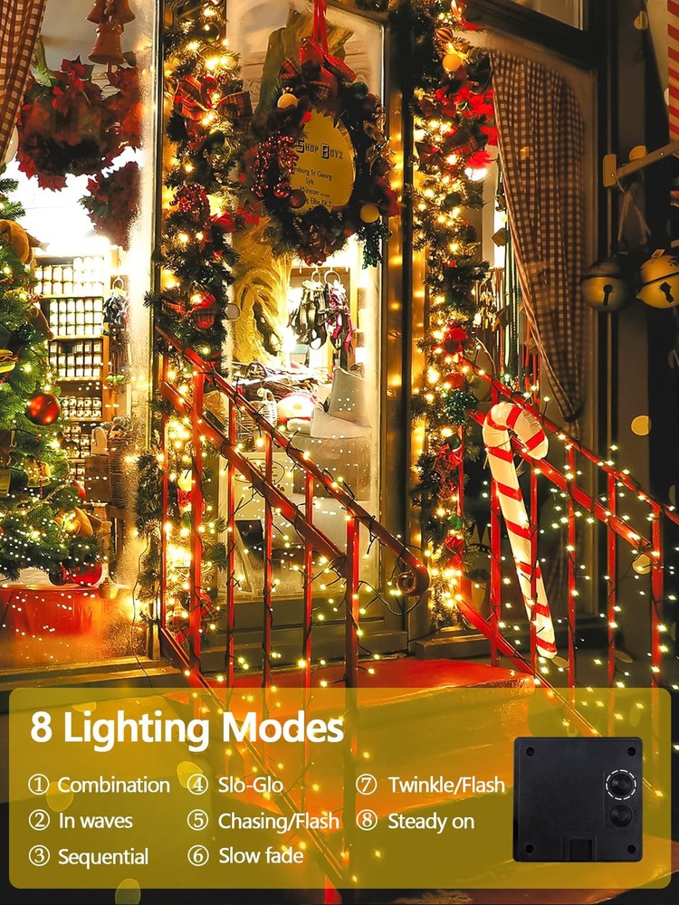 2 Pack 200 LED Solar String Lights for Outside, 2 Pack, Warm White
