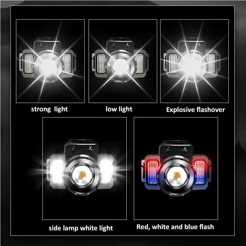 2 Pack Powerful LED Headlamp USB Rechargeable Headlight Outdoor Lamp Flashlight