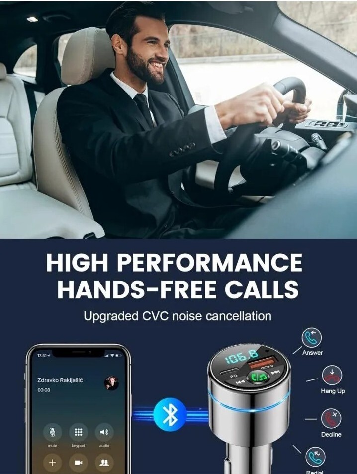 FM Transmitter for Car Bluetooth 5.3 [All-Metal] PD 30W & QC3.0 18W Fast Car 5pk