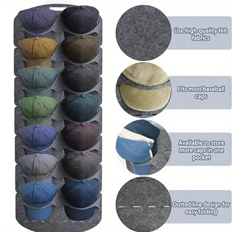 Felt Hat Organizer Holds 14 Hanging Cap Holder