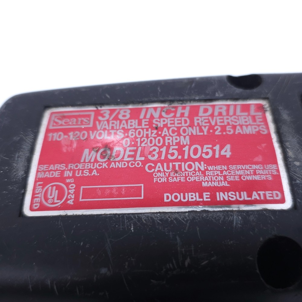 Sears Craftsman Variable Speed 3/8” Drill Reversible w/ Chuck Key Tested Works