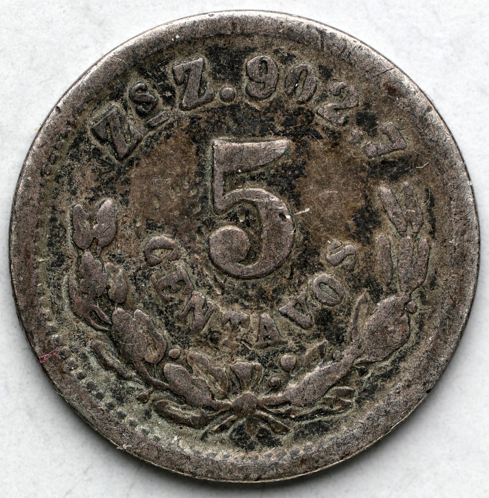 1887-Zs Mexico 5 Centavos