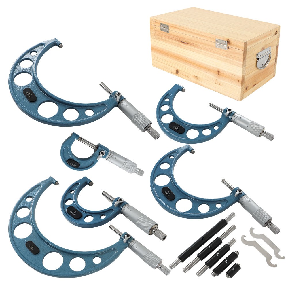 6 Pcs 0-6" Precision Outside Micrometer Set 0.0001" Carbide Standards 6 PC Set