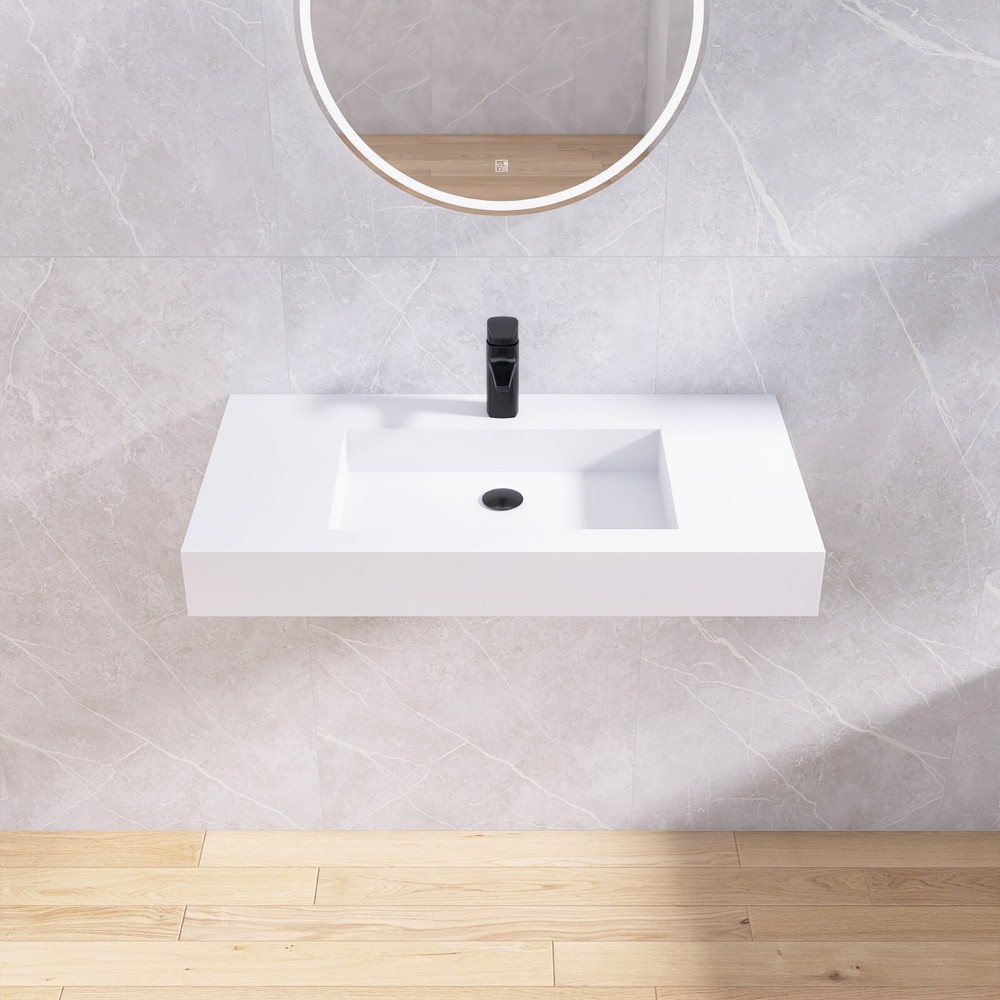 35'' Wall Mounted Bathroom Sink Solid Surface Bathroom Vessel Sink