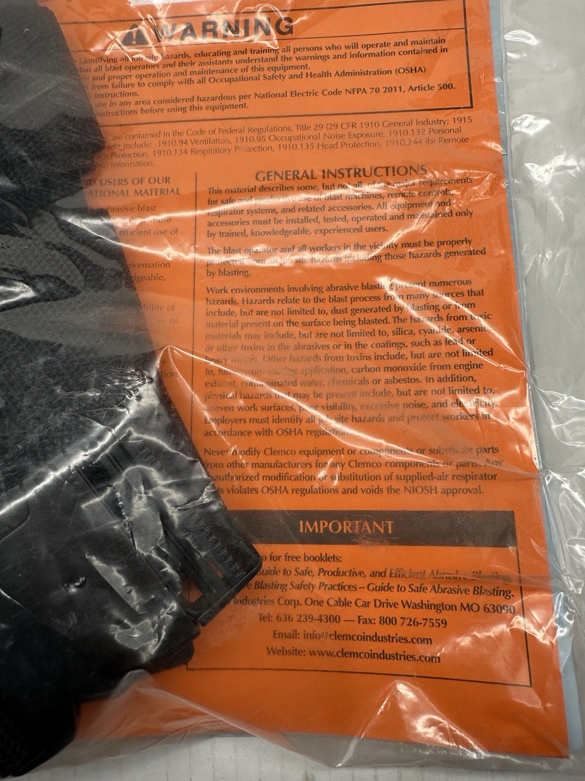 Clemco Industries Cool-Air Tube Model Cat 04410 For Blasting Helmets 90-100 PSI