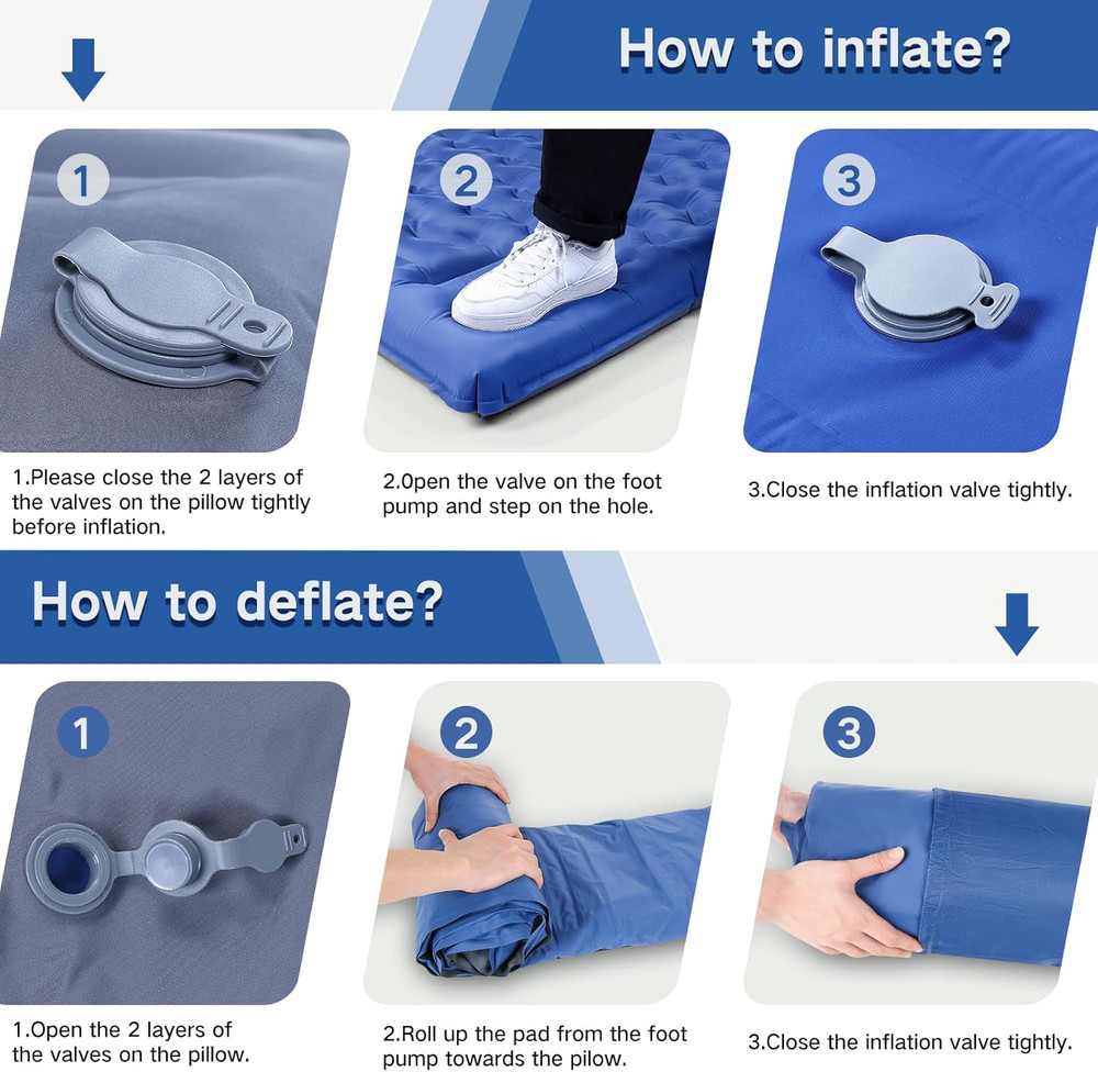 Self-Inflating Double Sleeping Pad for 2, Extra-Thick & Waterproof, Navy Grey