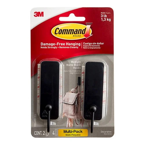 Command Medium Matte Black Hooks 17034MB-2ES, 2 Hooks, 4 Strips - (Pack of 1)