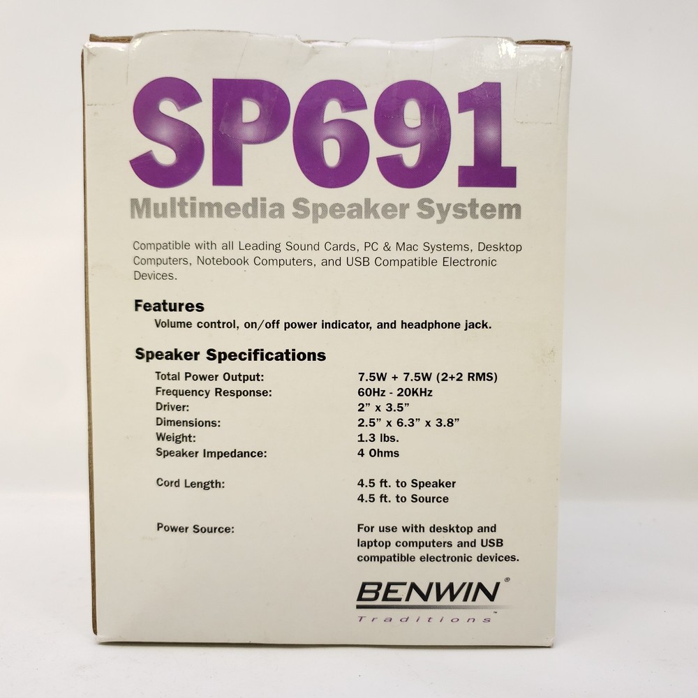 BENWIN Multimedia / Computer Speakers, SP691 NEW In Box