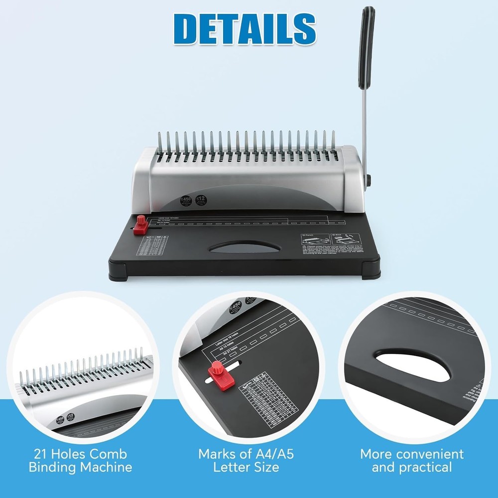 Portable Binding Machine with Starter Combs Set for A4 & Letter Size Documents