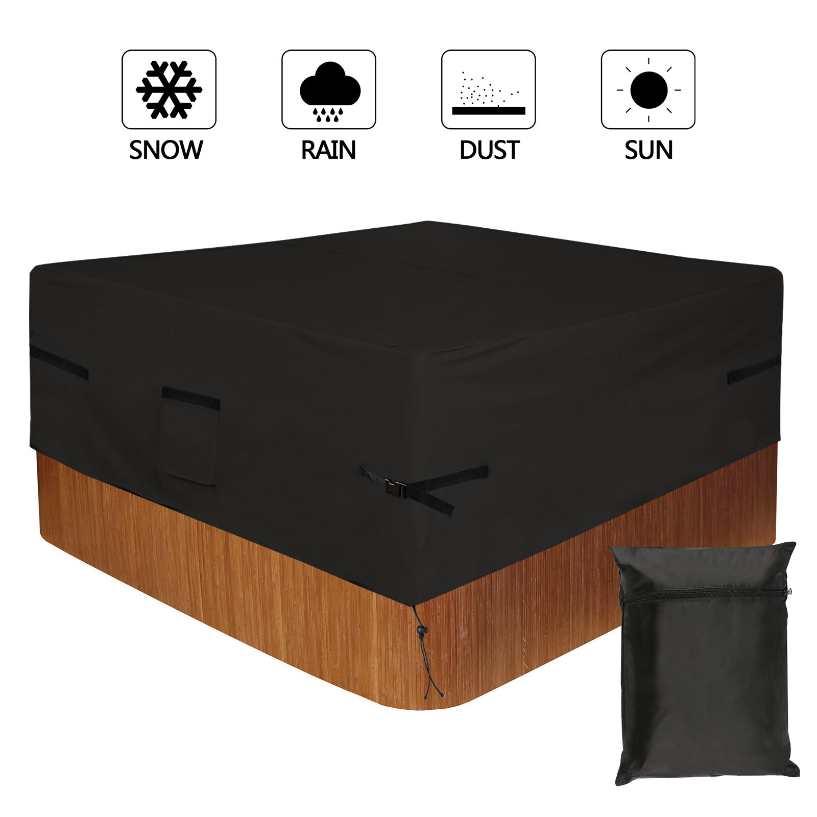 Waterproof 600D Square Hot Tub Cover Outdoor SPA Covers All Weather Resistant