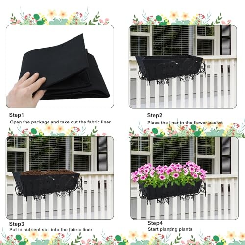Rectangle Window Box Liner Felt Planter Basket Liner Insert Black 4PCS 24Inch