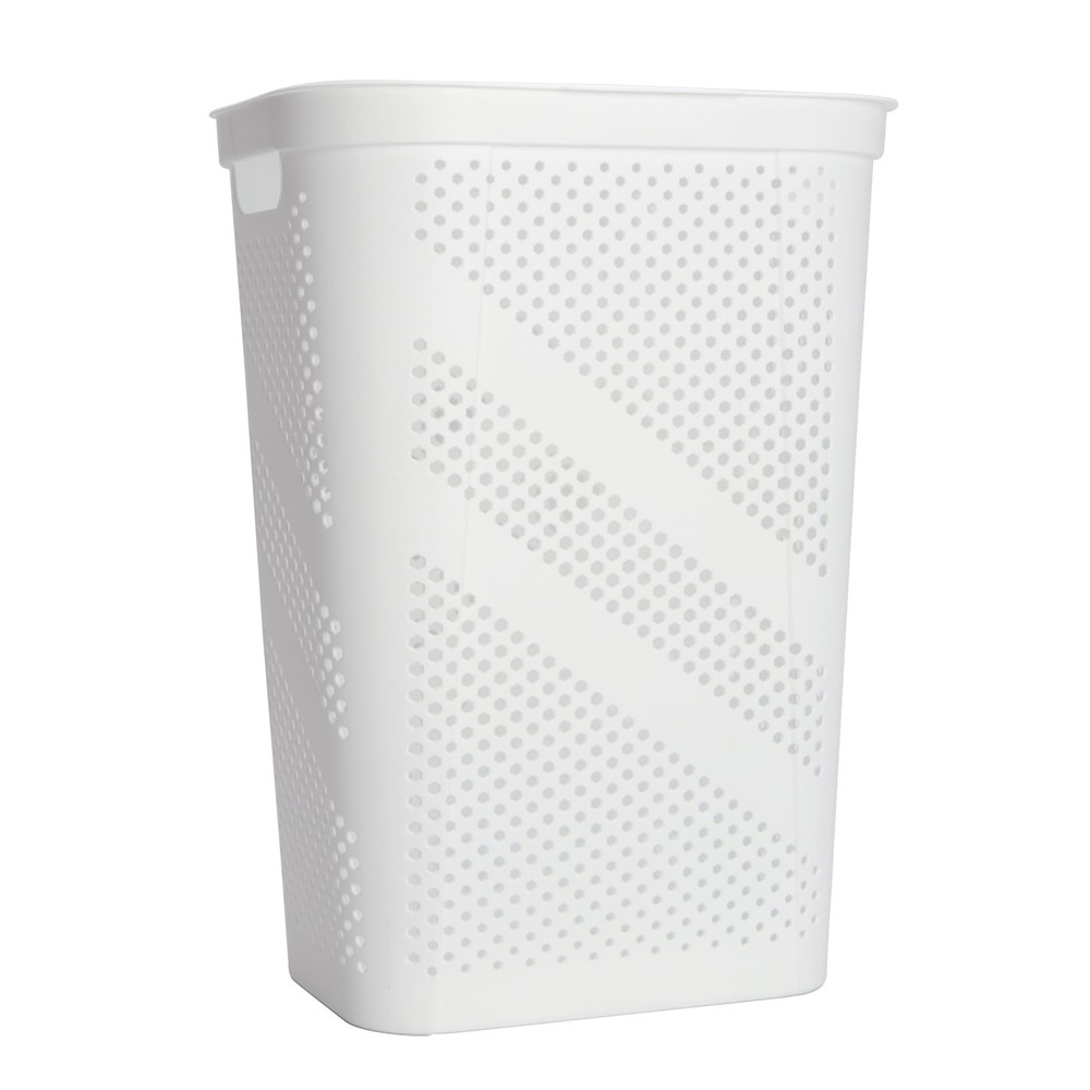 Rectangular Laundry Hamper with Hinged Lid White Collapsible Storage Basket for