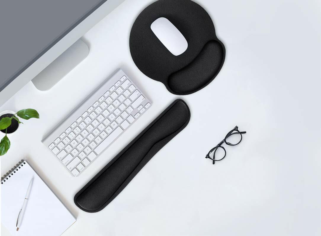 2Pc Premium Memory Foam Keyboard Wrist Support Bar and Mouse Wrist Rest Pads Set