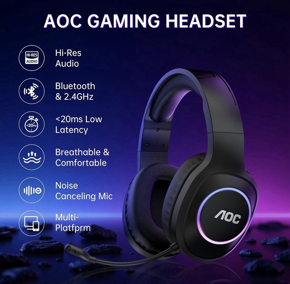 AOC Wireless Gaming Headset Compatible With PS5/4, Switch, PC, Bluetooth 5.4