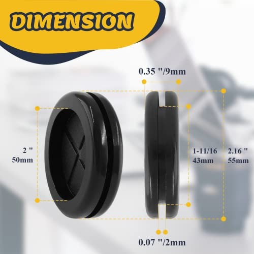 6pcs Drill Hole Rubber Grommets, Firewall Hole Plug Wire 1-11/16" ID 2"