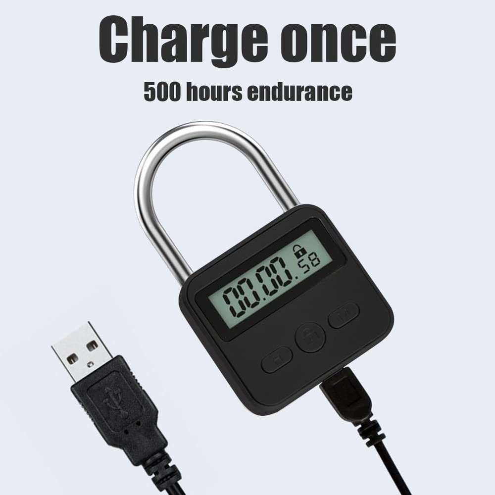 Metal Timer Lock - 99 Hours Max Timing, USB Rechargeable Timer Padlock with L...