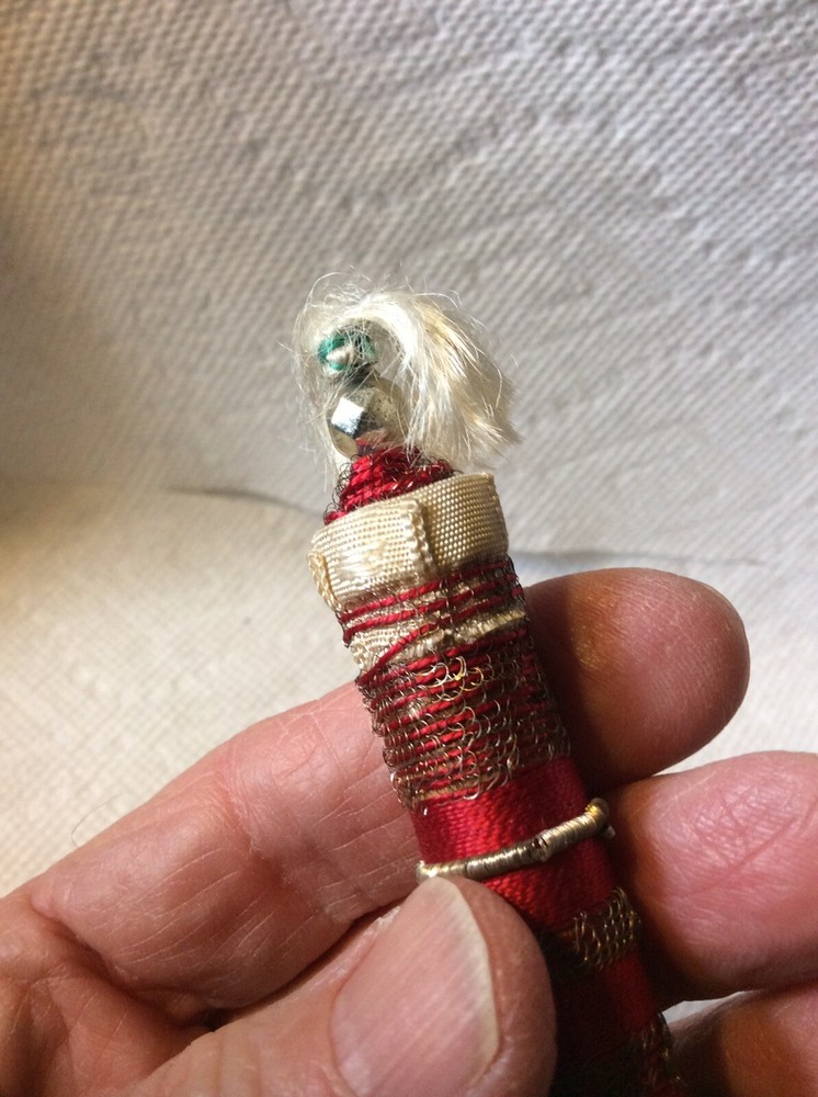 ANTIQUE SEWING-VICTORIAN SILVERED WIRE AND THREAD NEEDLE CASE