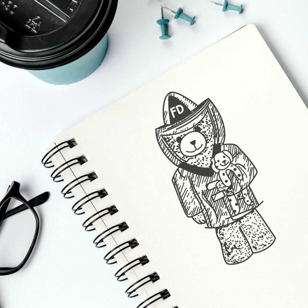 Bear Fireman Art Rubber Stamp