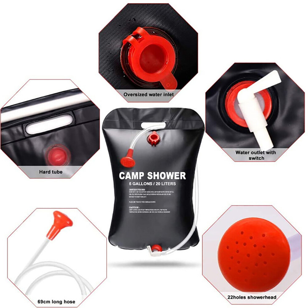 20L Water Bags Outdoor Camping Shower Bag Solar Heating Portable Folding Hiking