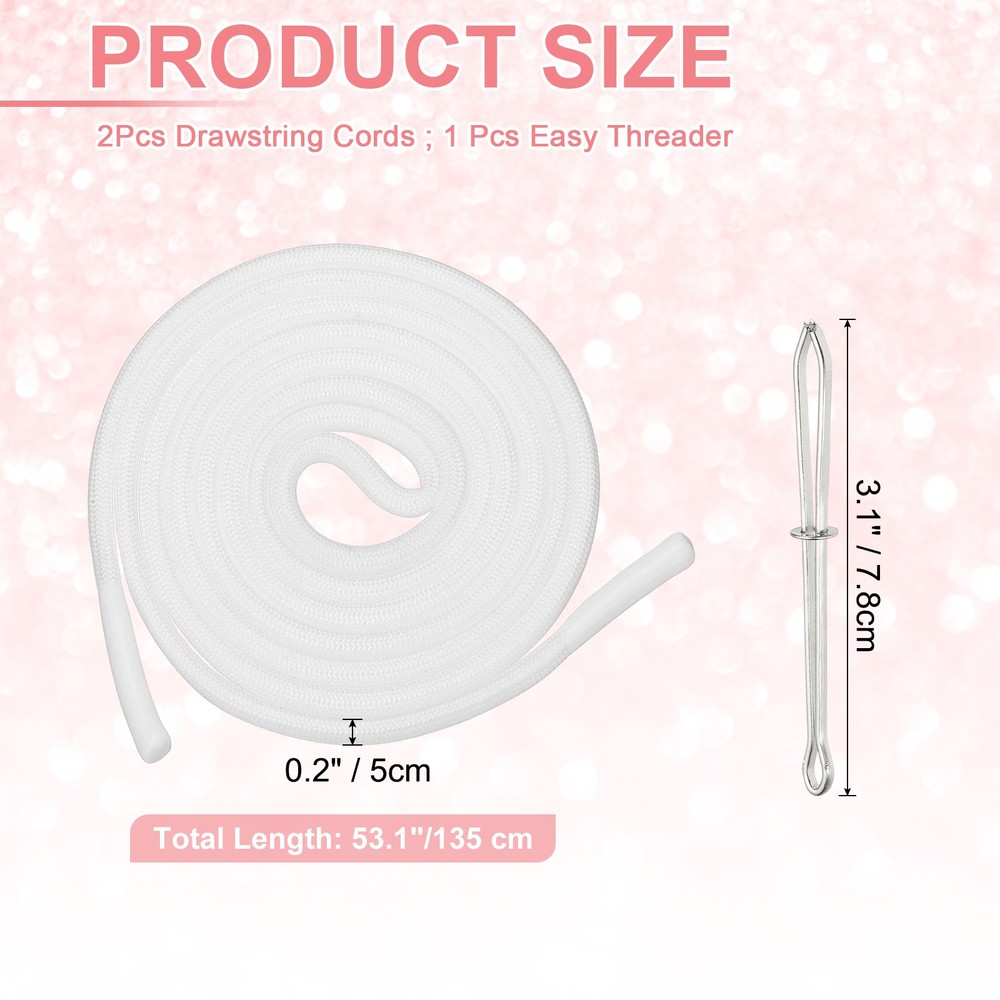 2pcs 53inch Drawstring Cords Hoodie String with Easy Threader, White