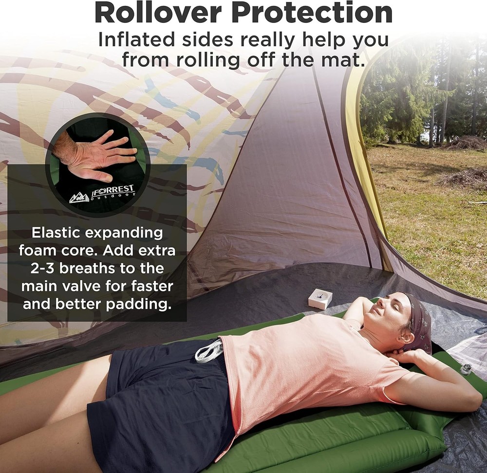 Compact Waterproof Sleeping Pad with Rollover Protection & Inflatable Pillow