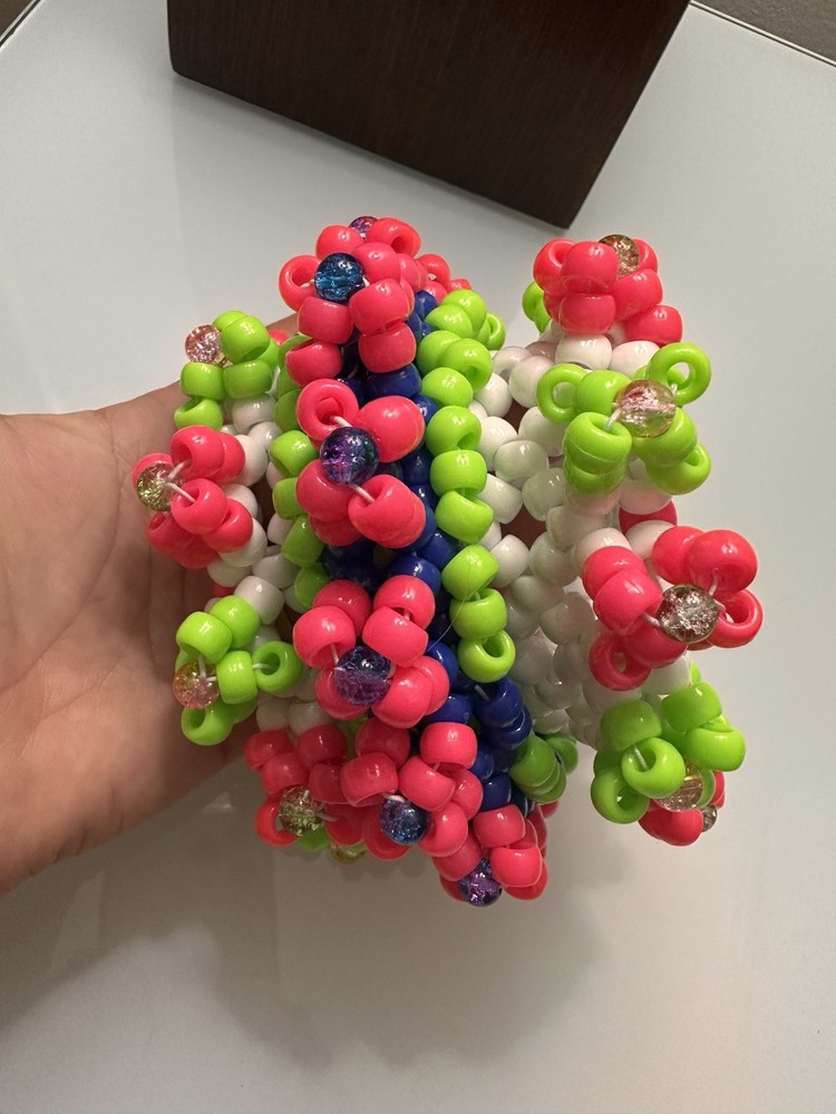 Kandi Cuff Rotator Rave PLUR EDM White Pink With Glass Pointers