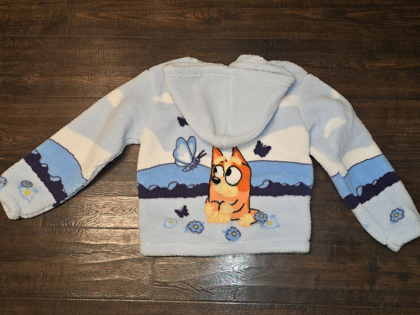 BLUEY Girls Sherpa Fleece Zip Up Jacket Sz 7 8 Cartoon Cozy Warm Winter Playful