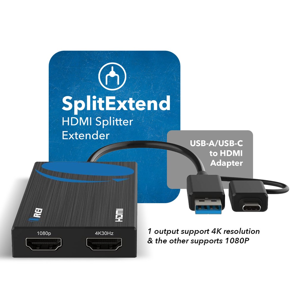 OREI SplitExtend HDMI Splitter Extender For Dual Extended Display (USBC2HDMI2)