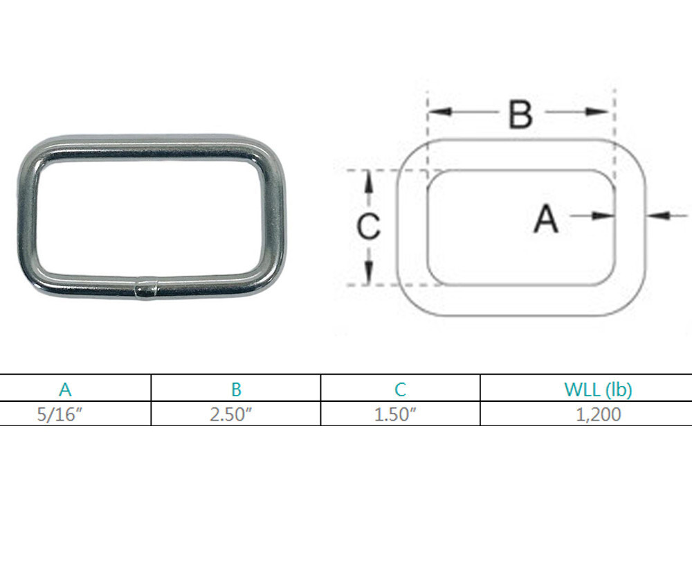 Marine Stainless Steel 5/16" Rectangular Ring 1200 Lbs Rectangle Ring 4 Pcs