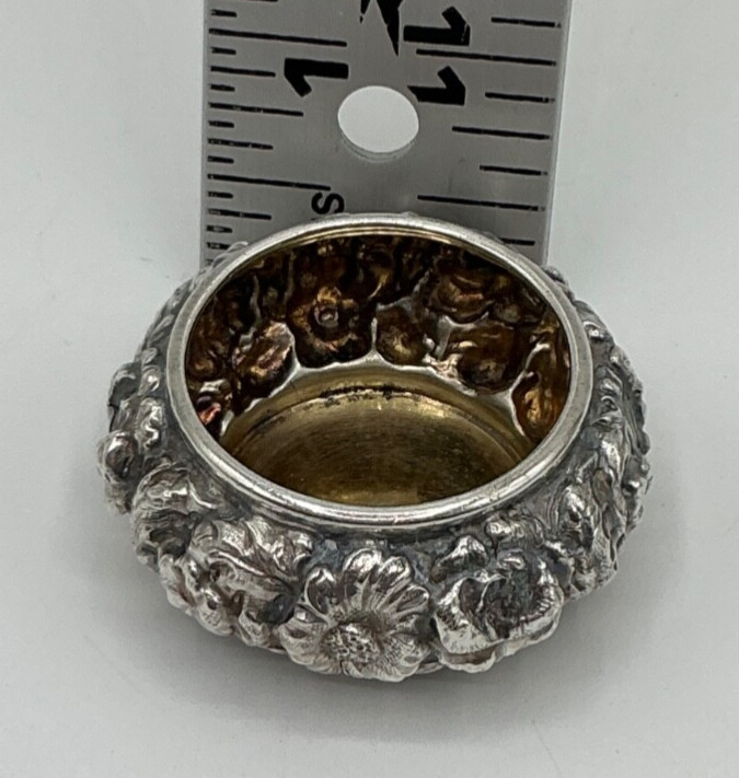 Antique Set Stieff Rose Sterling - Salt Cellar, Spoon and Pepper Shaker, 4 pc