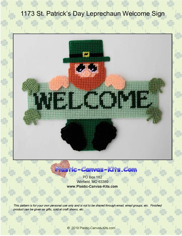St. Patrick's Day Leprechaun Welcome Sign-Plastic Canvas Pattern or Kit