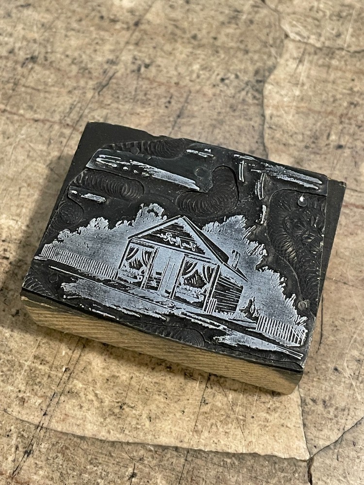 Printing Letterpress Printers Block Rustic Cabin Scene (1146)