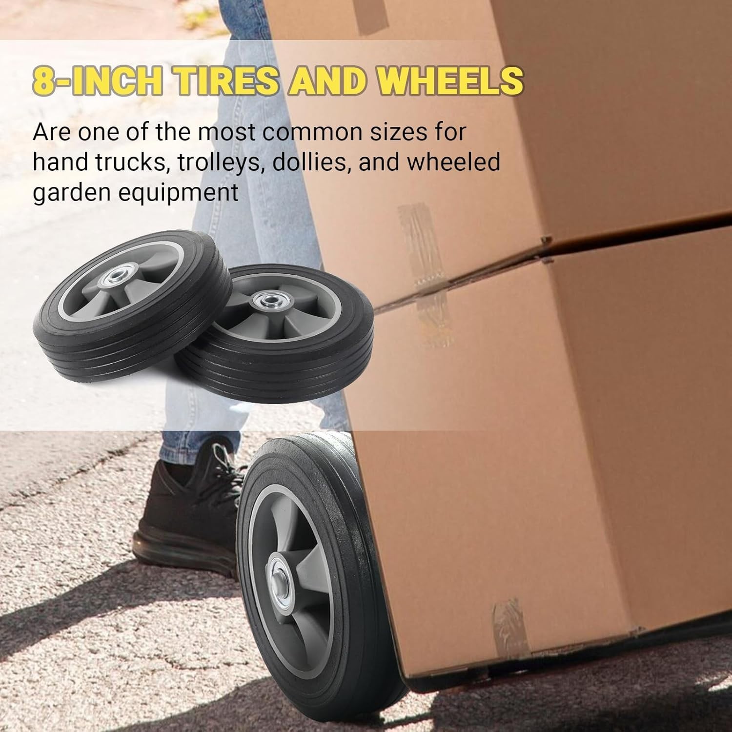 Easy-Install 8" x 2" Flat-Free Wheels for Dollies & Garden Carts - Set of 2
