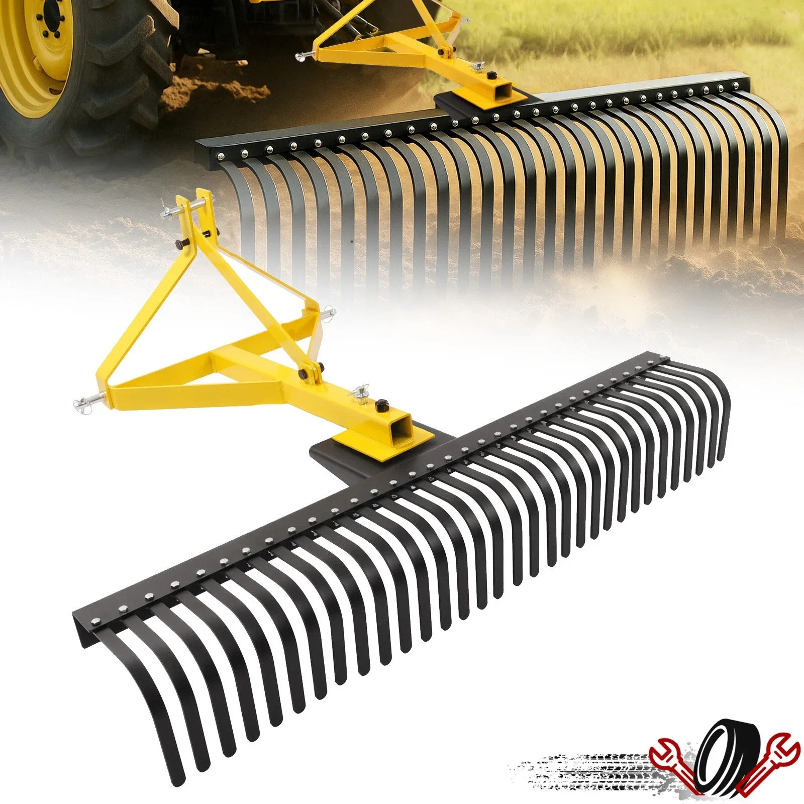 3-Point 60" 5 FT Landscape Rake For Cat 1 Tractors Attachment Soil Gravel Lawn
