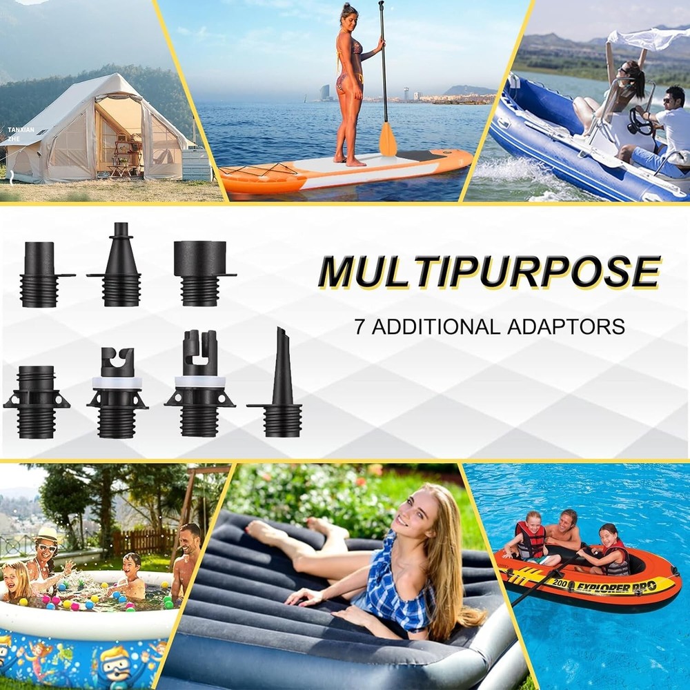 Intelligent Portable 20PSI SUP Air Pump with Flashlight & Deflation Function