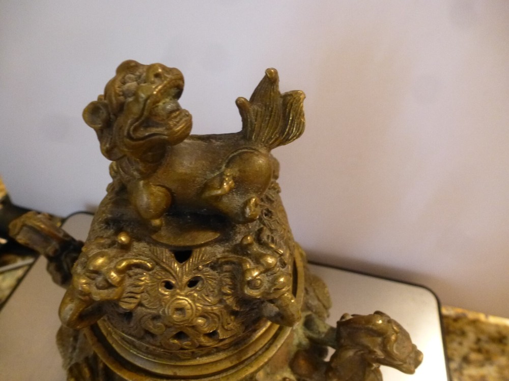 Vintage Bronze Foo Dog Dragon Burner