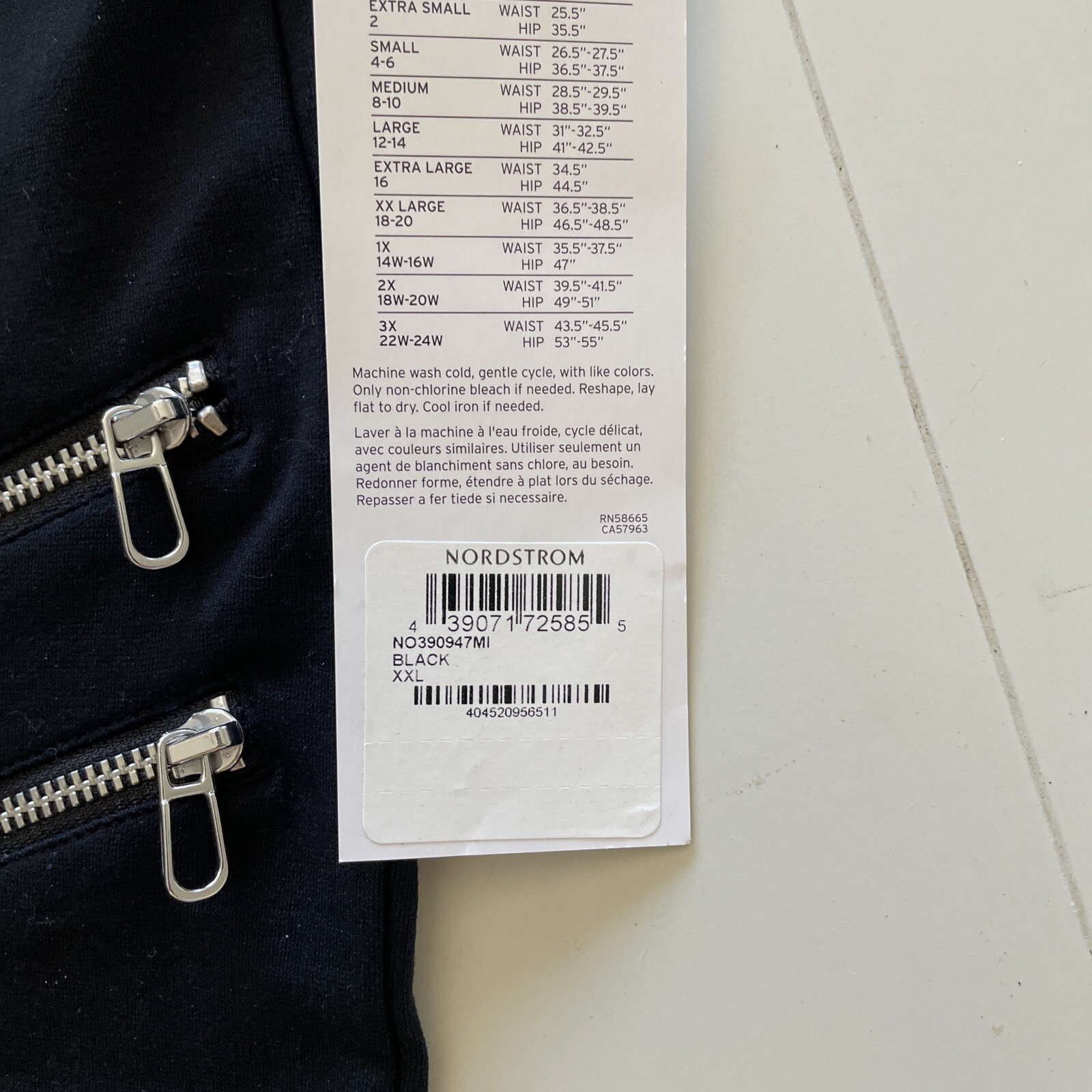 NWT NORDSTROM Black Moto Zipper detail leggings, XXL