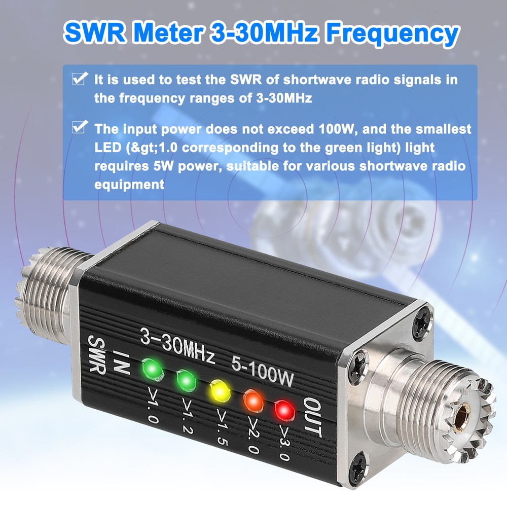 LED SWR Meter 3-30MHz Frequency Shortwave Standing Waves Indicator