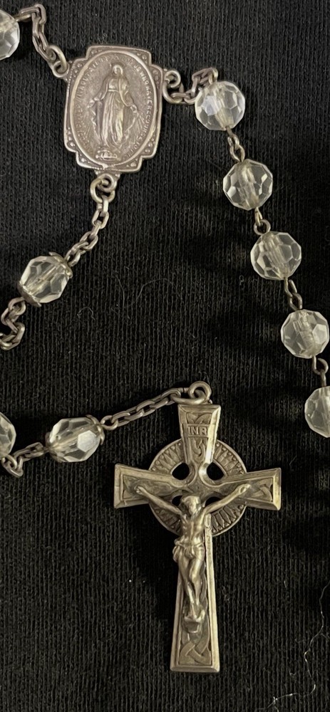 1870’-1920’s Catholic Rosary Sterling Silver Crucifix With Beads